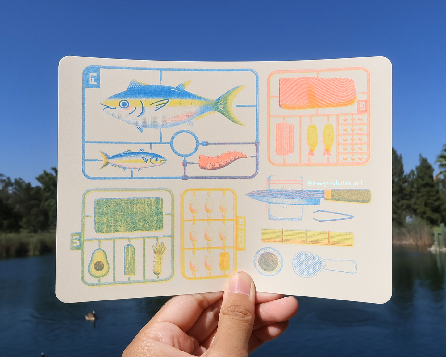 Sushi Gunpla Risograph Print