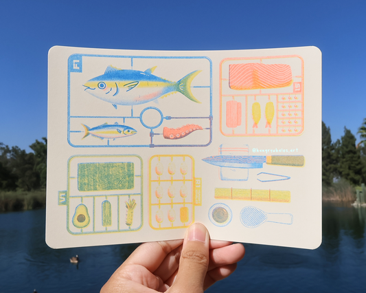 Sushi Gunpla Risograph Print
