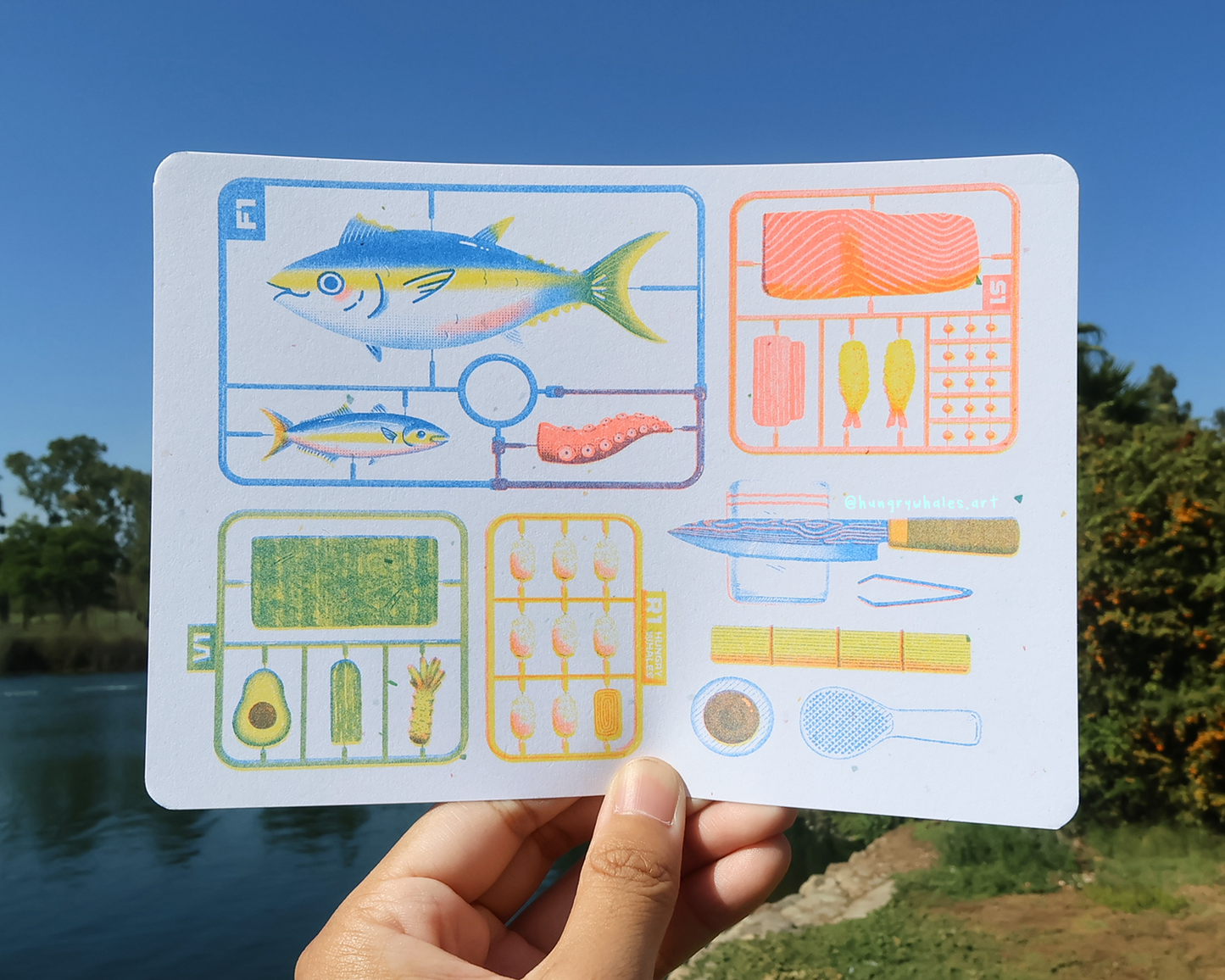 Sushi Gunpla Risograph Print